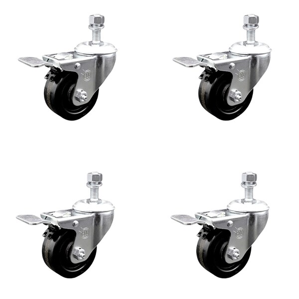 Service Caster 3.5 Inch SS Phenolic Swivel 3/8 Inch Threaded Stem Caster Set Total Lock Brake SCC-SSTSTTL20S3514-PHS-381615-4 - main